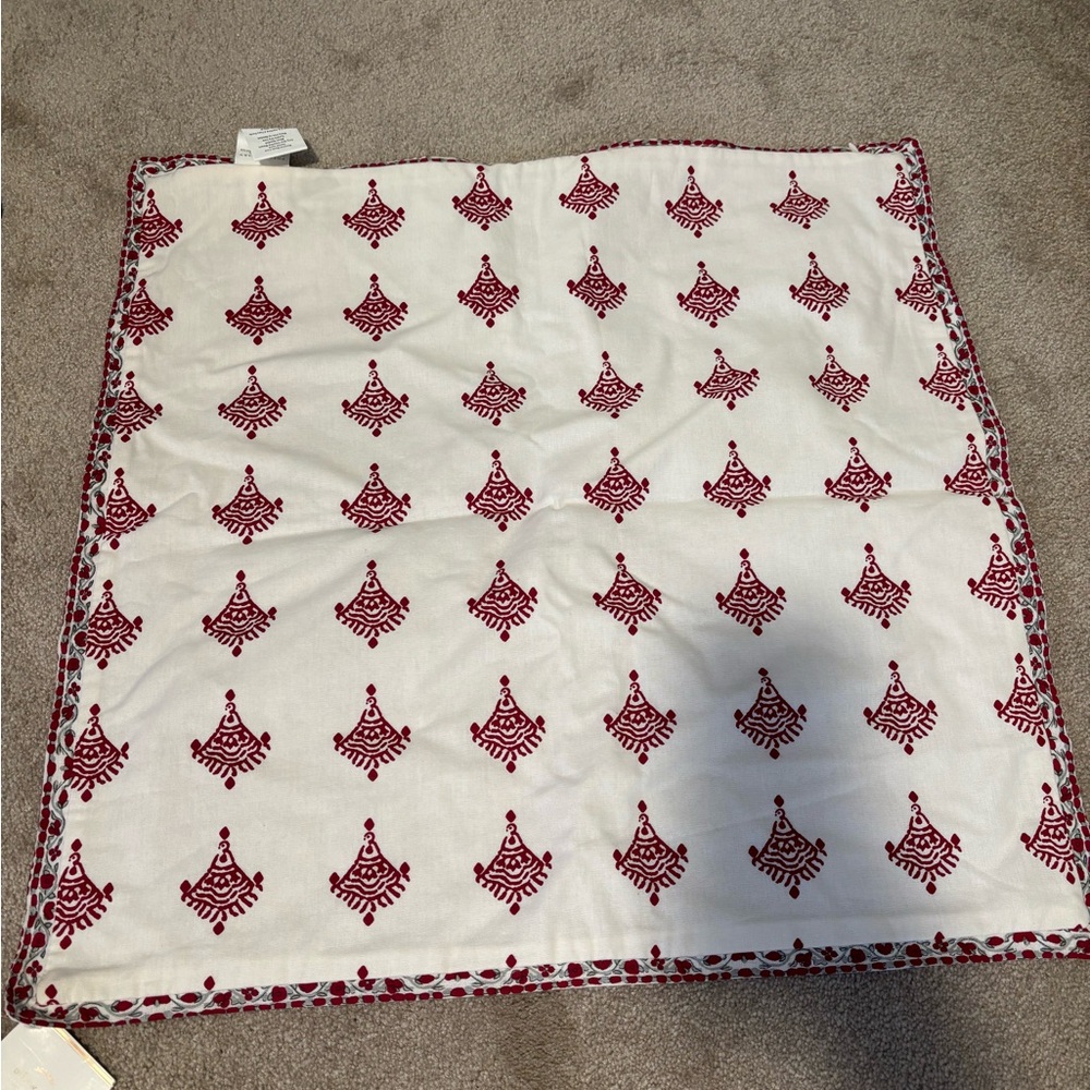 Pottery Barn Cream and Red Throw Pillow Cover.